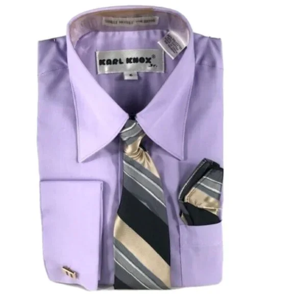 karl knox dress shirt set Mens White Eyelet Collar Bar French Cuff Dress Shirt + Tie Set Karl Knox SX4543